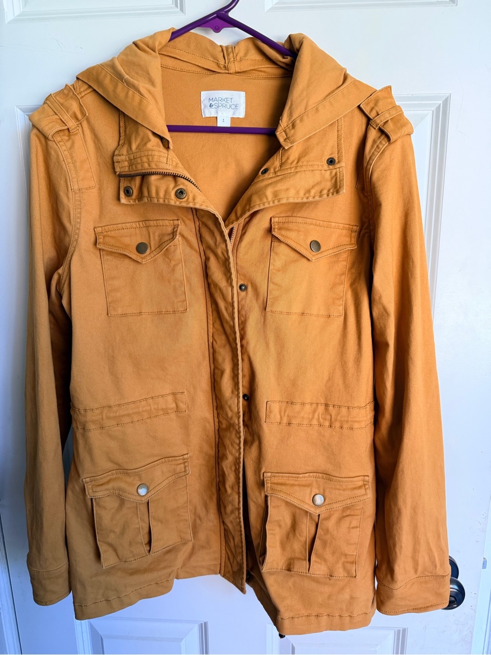 Market & Spruce Golden Mustard Hooded Utility Jacket